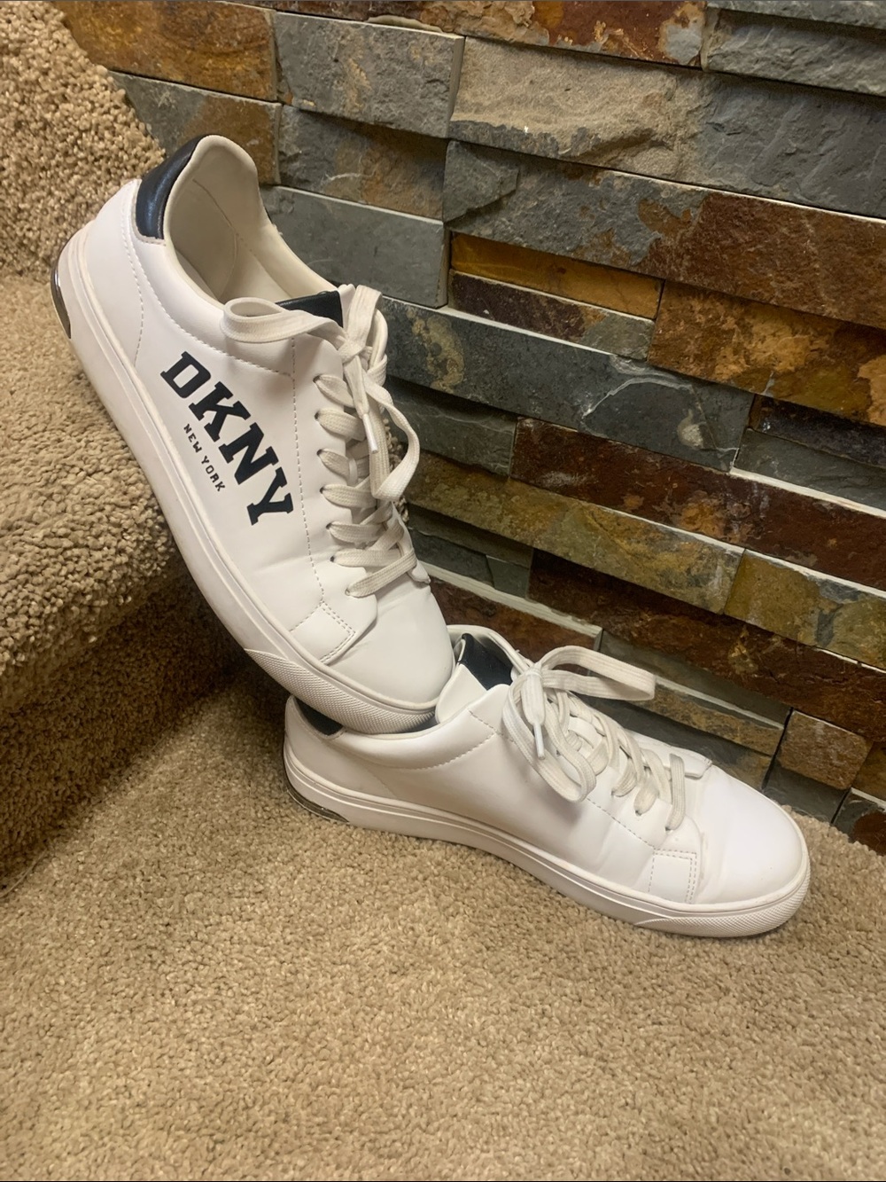 DKNY White Leather Sneakers with black Heel and Logo